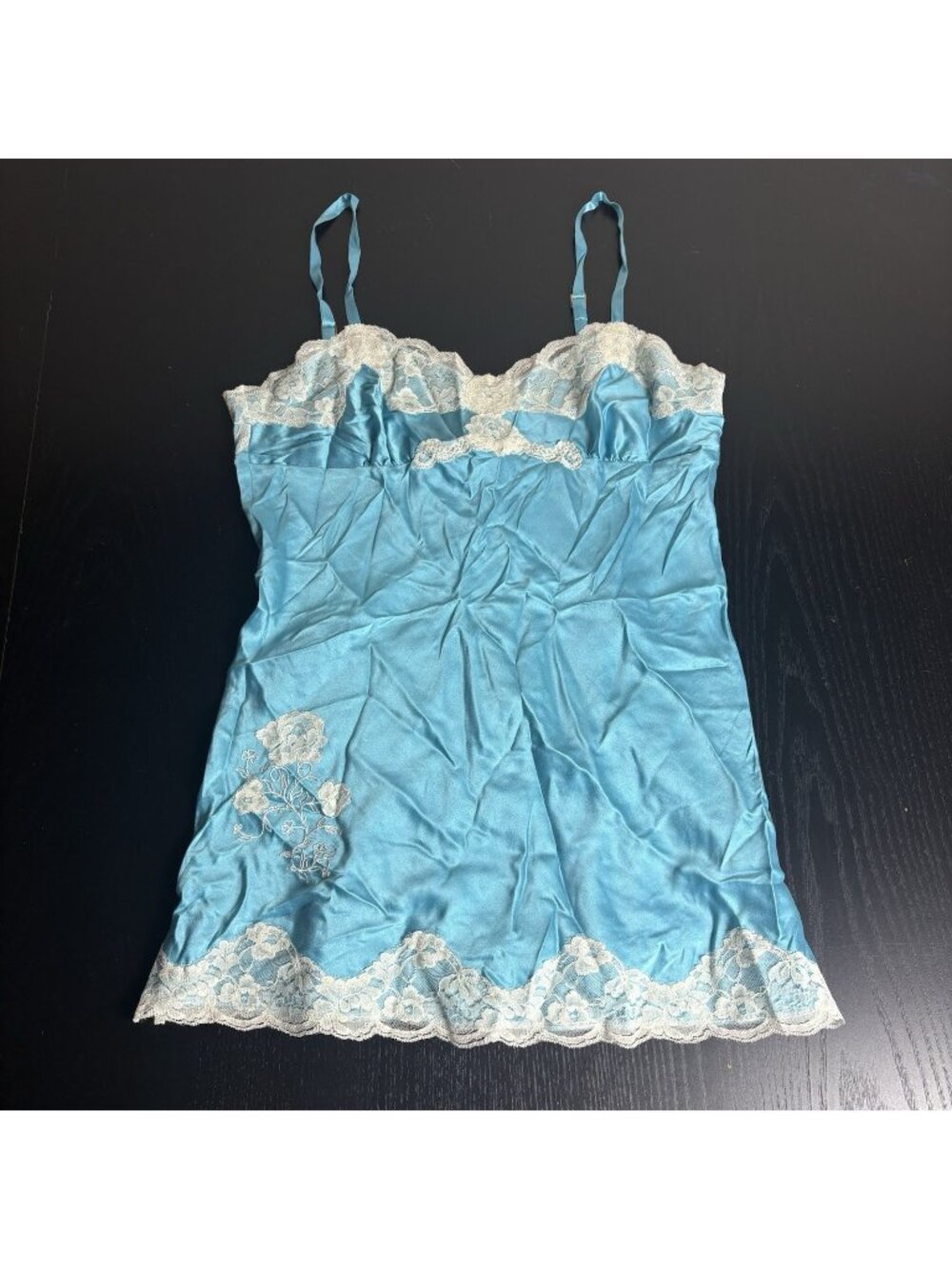 Vintage Y2K EXPRESS Womens S Blue Silk Long Camisole Tank Top Lace Trim NWT